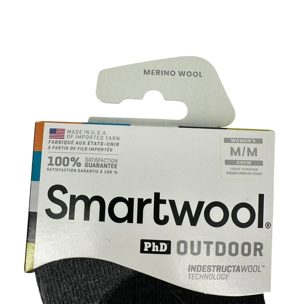 Smartwool Socks Womens M Charcoal PhD Outdoor Light Cushion Crew Merino Wool NWT